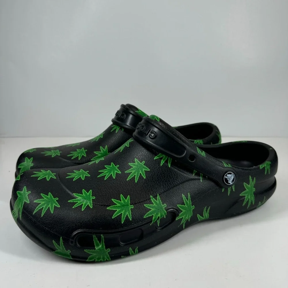 Crocs Bistro 420 Hemp Leaf Men's US 13 Black/Green Slip-Resistant Work Clogs